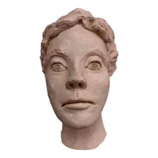 Vintage Signed CJD Figural Ceramic Head Sculpture For Sale