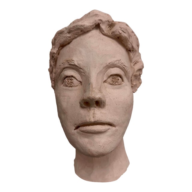 Vintage Signed CJD Figural Ceramic Head Sculpture For Sale