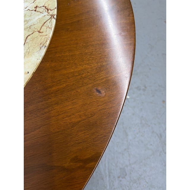 Brown Mid-Century Modern Wood Coffee Table W/ Faux Marble Glass Top For Sale - Image 8 of 11
