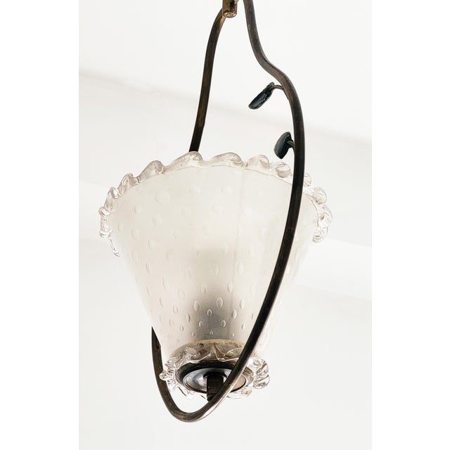 Mid-Century Murano Glass and Brass Pendant attributed to Barovier & Toso, 1950s For Sale - Image 9 of 18