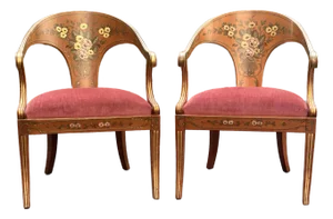 Late 20th Century Francesco Molon Giemme Fine Furniture Hand Painted Armchairs - Pair