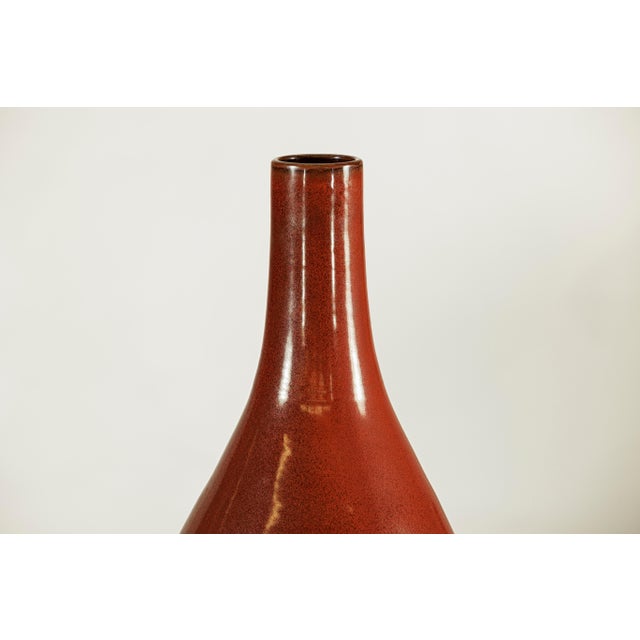 Large Artisan Ceramic Vase in Rich Brown Glaze with Teardrop Silhouette For Sale In New York - Image 6 of 18