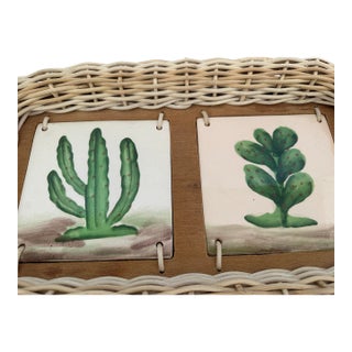 Vintage Wicker/Tile Tray For Sale
