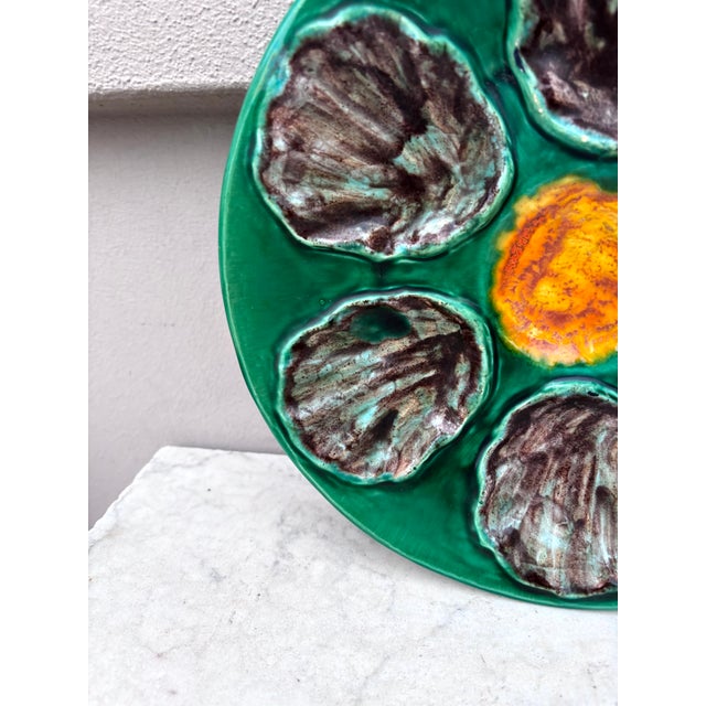 Art Deco French Majolica Oyster Plate Bavent, Circa 1920 For Sale - Image 3 of 4