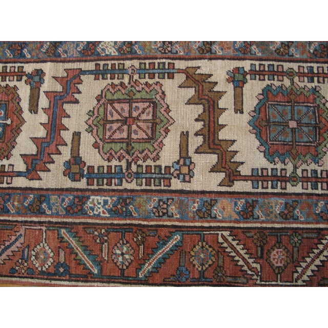 1890s Ivory Medallion Tribal Antique n.w. Persian Bakshaiesh Rug 2'7" X 16' Handknotted Wool Carpet For Sale - Image 4 of 6