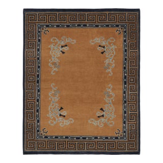Rug & Kilim’s Chinese Art Deco Inspired Rug, Brown With Greek Key Border For Sale