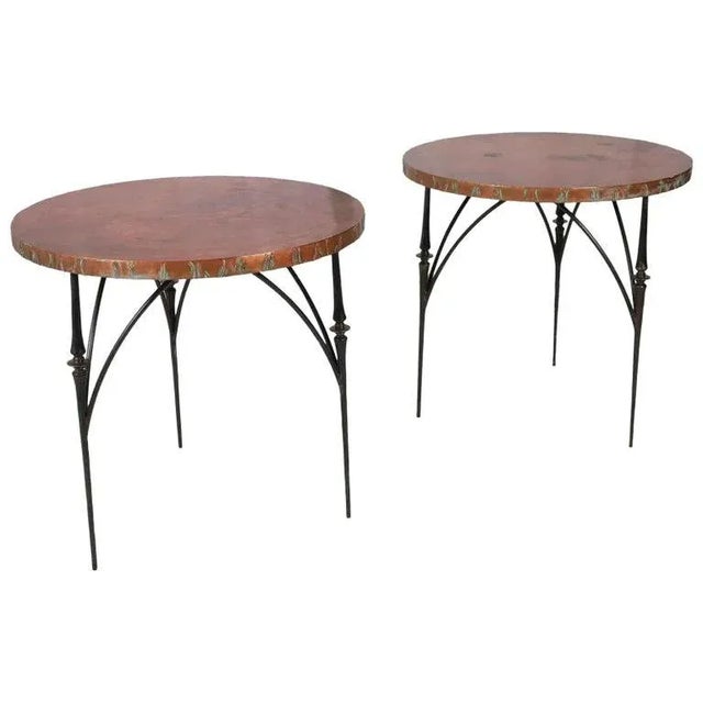 Early 21st Century Cast Iron End Tables with Copper Clad Tops - A Pair For Sale - Image 5 of 5