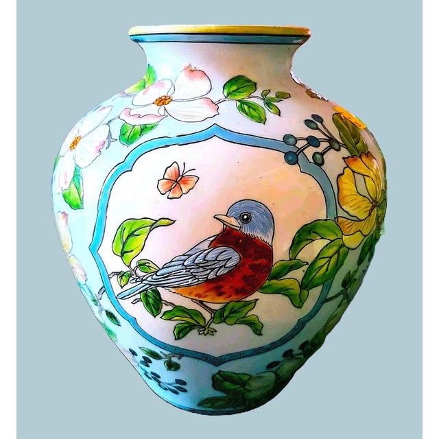 Vintage Pair of Chinoiserie Song Bird Vases, Andrea by Sadek For Sale - Image 4 of 7