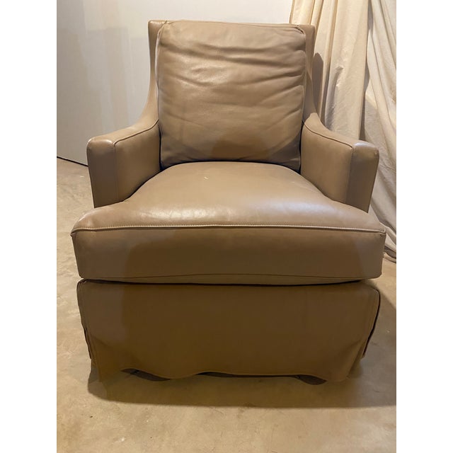 Elegant Whittemore-Sherrill Limited soft glove leather beige swivel chair with attached back pillow.. Like-new condition....