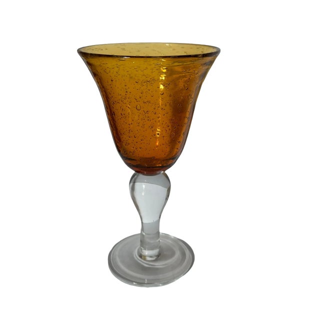 Amber Vintage Artland Iris Amber Bubble Blown Glass Goblets - Set of 11 For Sale - Image 8 of 9