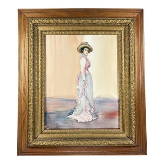Original Steve LeBailly Signed Watercolor Portrait After Whistler Adeline Grand Ornate Gilt Frame For Sale
