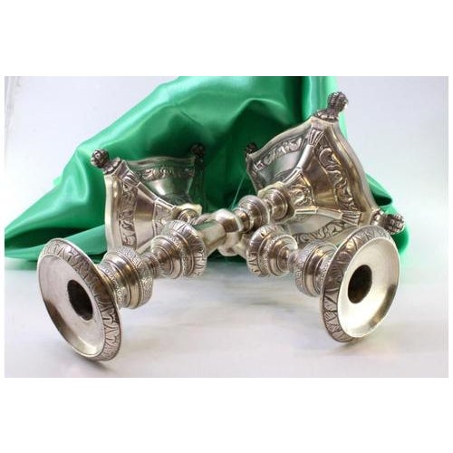 Silver Candlesticks with Turned and Engraved Shafts, Set of 2 For Sale - Image 3 of 8