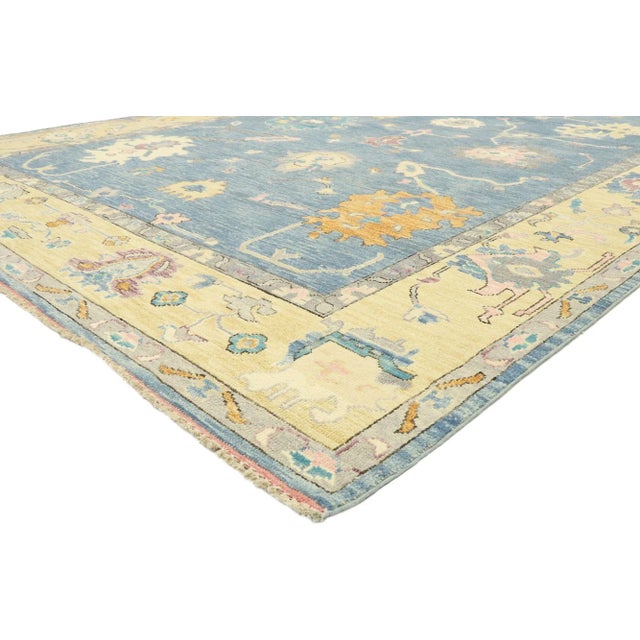 80600 Colorful Blue Oushak Rug with Modern Pastel Style 09'04 x 12'01. Blending elements from the modern world with pastel...
