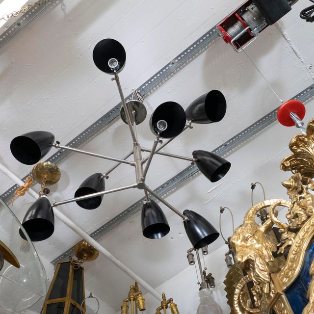 Sputnik style chandelier with bullet shades For Sale - Image 4 of 8