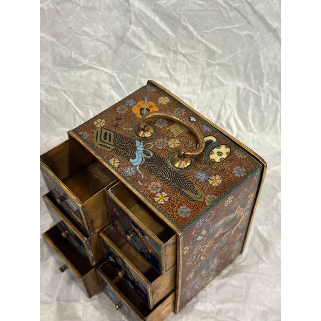 Blue Japanese Cloisonne Enamel Rare Six Drawer Jewelry Chest, Attributed to Inaba For Sale - Image 8 of 16