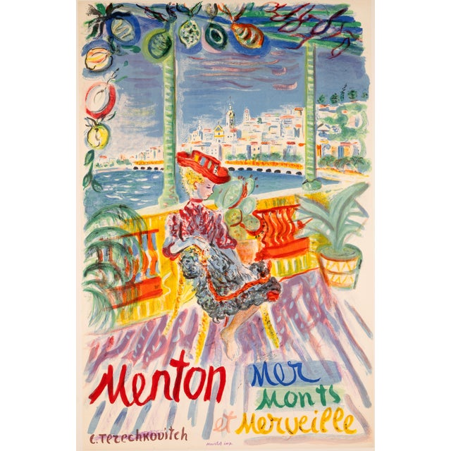 Menton by Constantin Terechkovitch 1960 Vintage French Poster Print by Mourlot Imprimerie For Sale