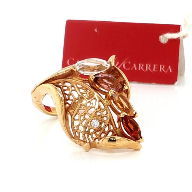 Carrera y Carrera Mid 20th Century Anillo Carrera y Carrera Oro Rosa 18k Multicolor Piedras Preciosas y Diamantes Talla 6.5 For Sale - Image 4 of 9