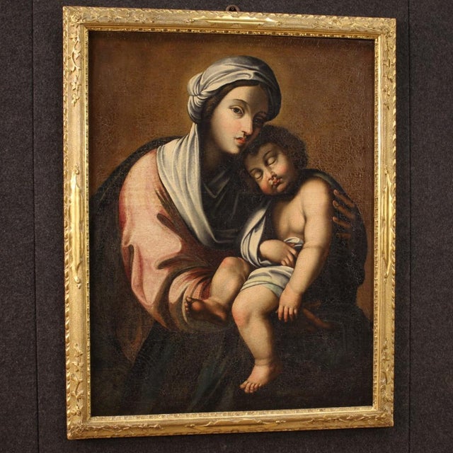 Italian Artist, Virgin with Child, 1720, Oil on Canvas For Sale - Image 10 of 16