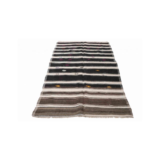 Mid-Century Modern Black White Striped Hemp Kilim Rug - 5`1" X 9`2" For Sale - Image 3 of 6