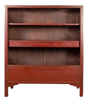 Chinese Early 20th Century Red Lacquered Display Cabinet with Three Drawers