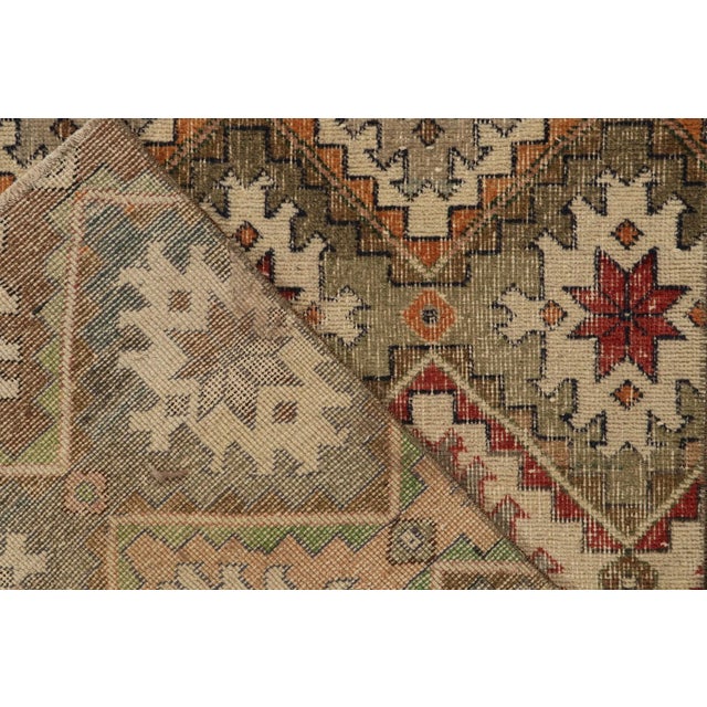 1960s Vintage Distressed Rug in Beige-Brown, Green With Colorful Patterns For Sale In New York - Image 6 of 7