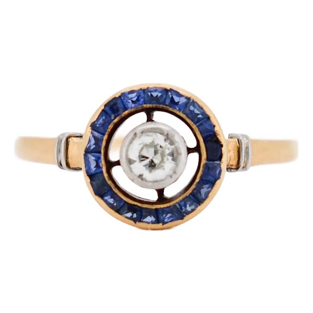 Vintage Gold and Diamond and Sapphire Ring Circa 1910, Size 7 For Sale