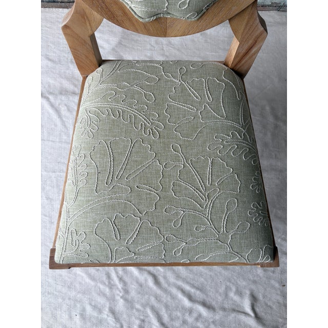 Boho Chic Sage Green Upholstered Vanity Chair With Sculptural Wood Frame For Sale - Image 3 of 7
