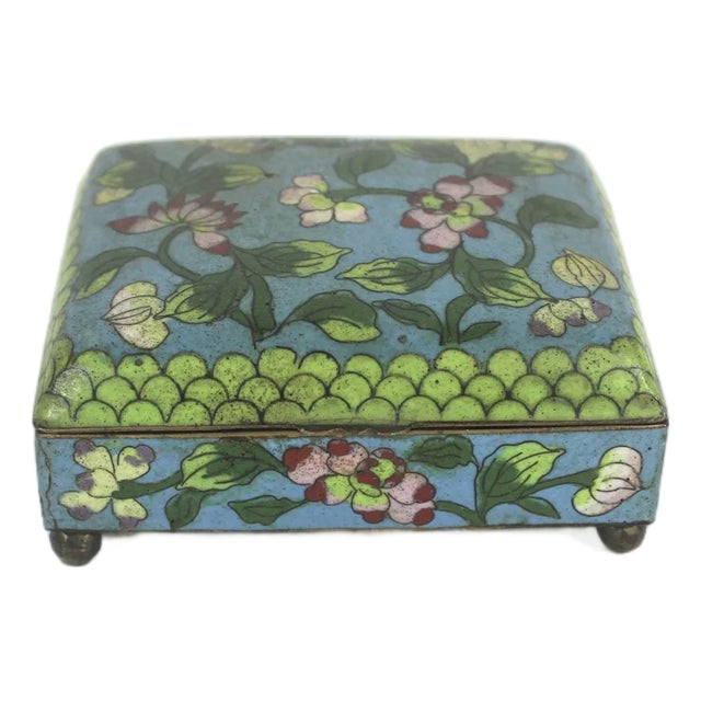 Antique Chinese Floral Cloisonné Box For Sale