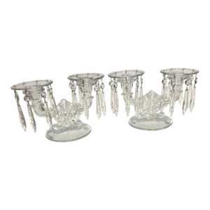 Vintage Hollywood Regency Crystal Prism Double Glass Candlestick Holders – Pair