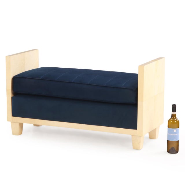 Contemporary Modernist Style Parchment-Upholstered Bench, in the Manner of Jean-Michel Frank For Sale - Image 3 of 6