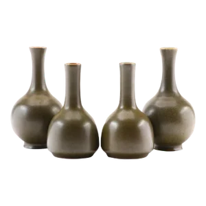 Vintage Chinese Scholar's Small Teadust Glazed Bottle Vases - Set of 4