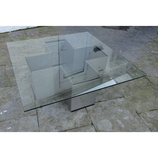 Metal and Glass Coffee Table in the style of Francois Monnet for Kappa, 1970s, in Good conditions. Designed 1970 to 1979