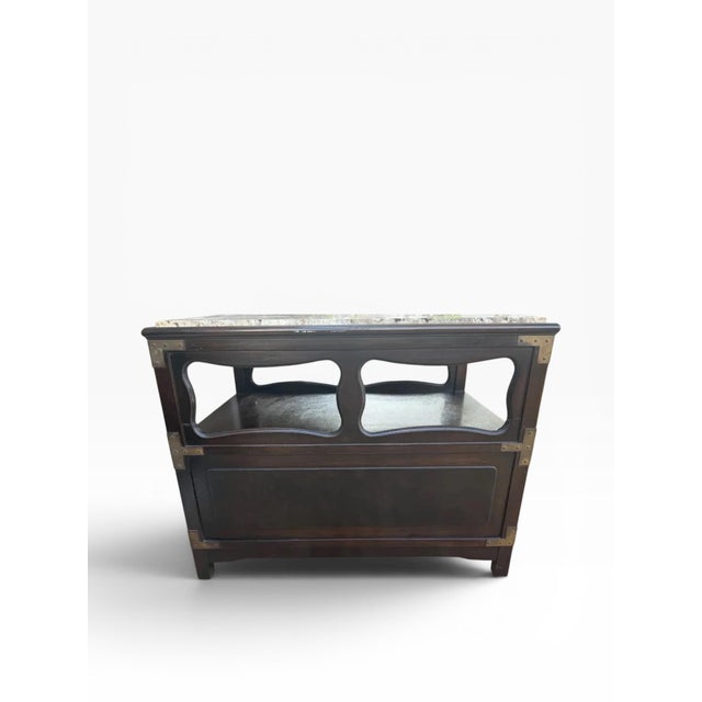 John Widdicomb 1960s John Widdicomb Bedside Table With Travertine Top and Brass Detailing For Sale - Image 4 of 14