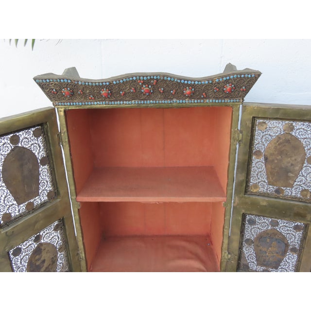 Late 19th Century Nepalese Shrine Temple Prayer Cabinet Gilt Coral Turquoise Figural Altar 4491b For Sale - Image 5 of 18