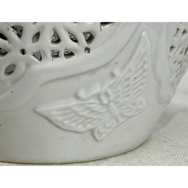 Chinoiserie White Reticulated Cache Pots - A Pair For Sale - Image 3 of 11