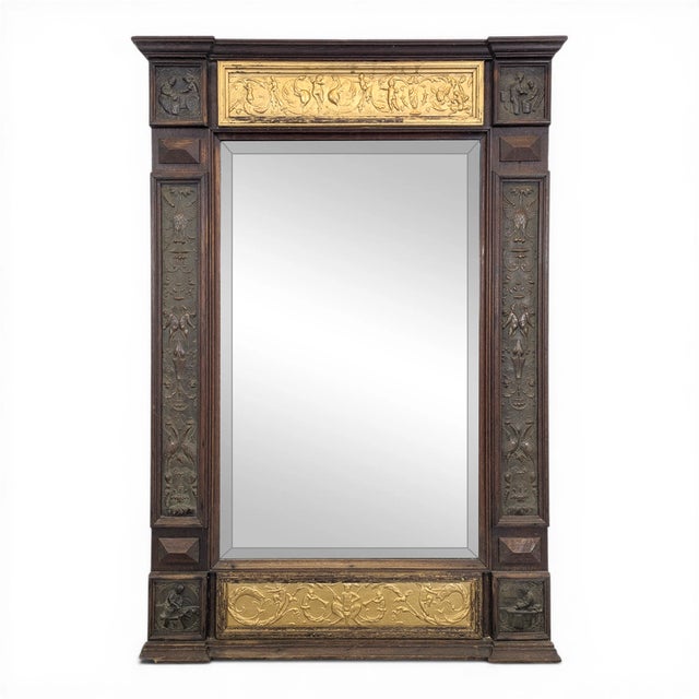 Renaissance Mirror in Wood and Copper For Sale
