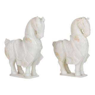 Fine, Late 20th Century, Han-Style, White Hardstone Horses - A Pair For Sale