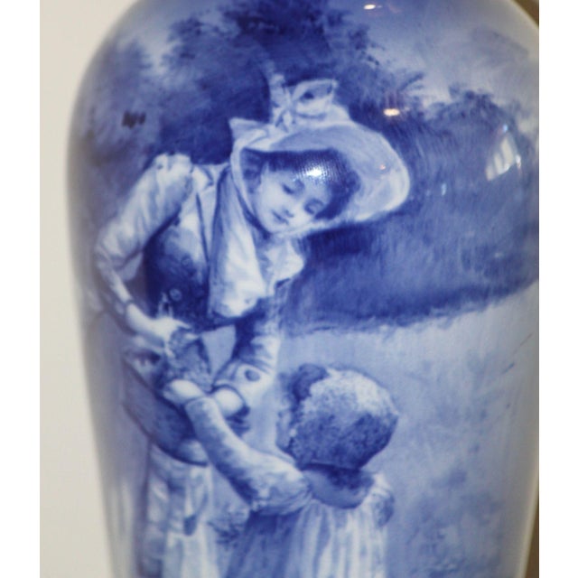1900 - 1909 Antique Royal Doulton "Blue Children" or "Babes in the Woods" Vase, Gilded Rim For Sale - Image 5 of 9