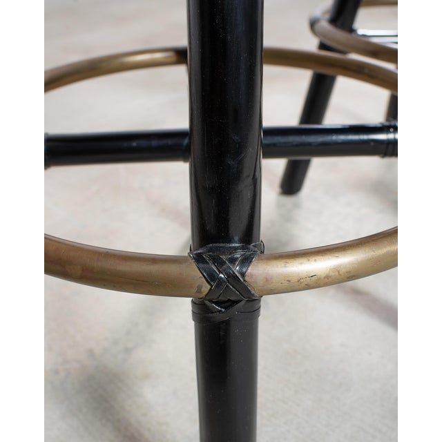 Pair of McGuire Lacquered Rattan Cane Swivel Barstools For Sale - Image 13 of 18