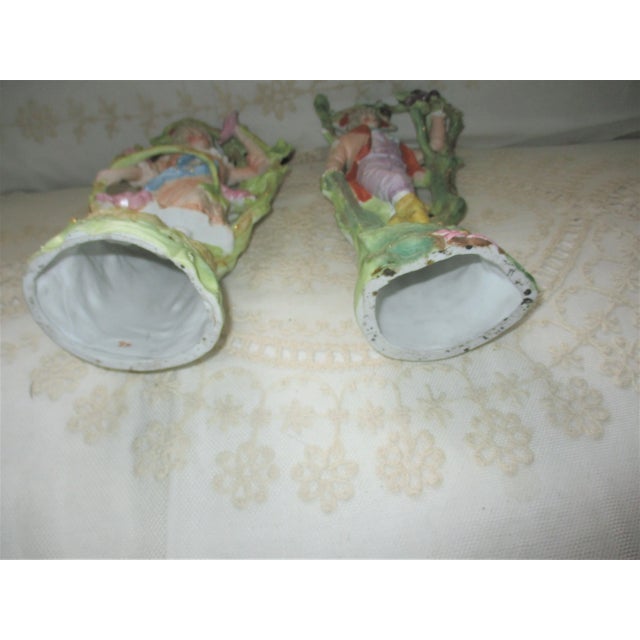 Antique Late 19th Century Victorian French Ornate Bisque Figurines Young Maiden & Gentleman Pair For Sale - Image 11 of 12