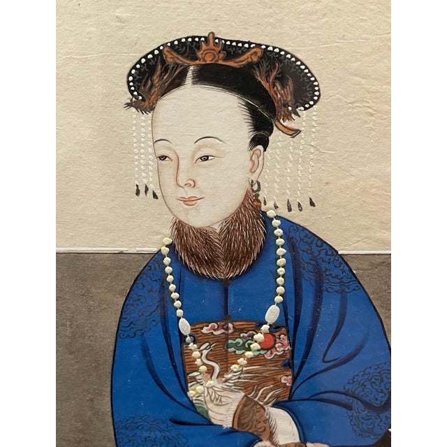 A very important professional antique Chinese ink and color on paper painting of a 18th century Qing Dynasty court woman....