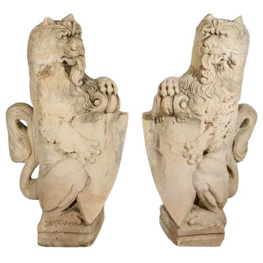 18th C. French Limestone Lions For Sale