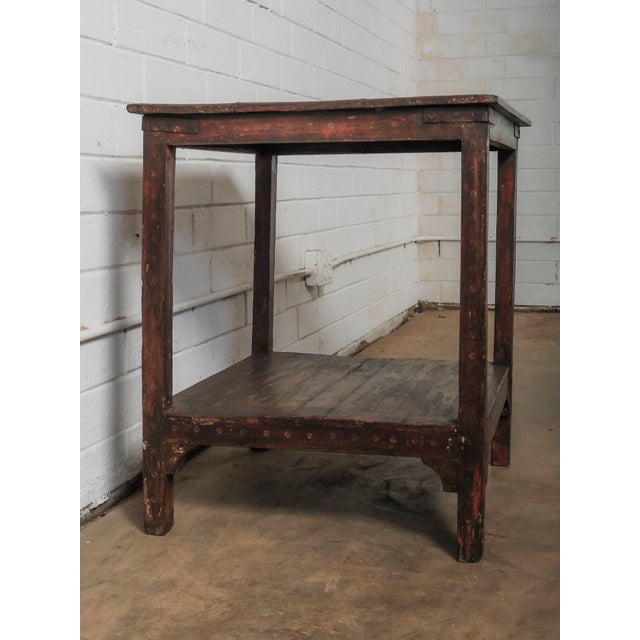 Late 20th Century Vintage Rustic Solid Wood Side Table With Lower Shelf and Patina For Sale - Image 5 of 5