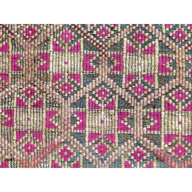 Mid 20th Century Vintage Handmade Embroidery Rug Boho Pink Turkish Kilim For Sale - Image 9 of 13