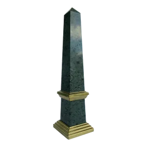 C.1970's Moss Green With Charcoal and Gray Veined Large Obelisk With Brass Tiered Detailed Surround