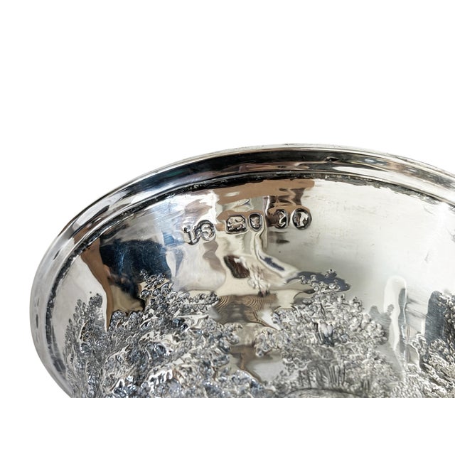 Metal Antique English Sterling Silver Goblet W/Repoussé Pastoral/ Rural Animal Scenes 7" H For Sale - Image 7 of 9