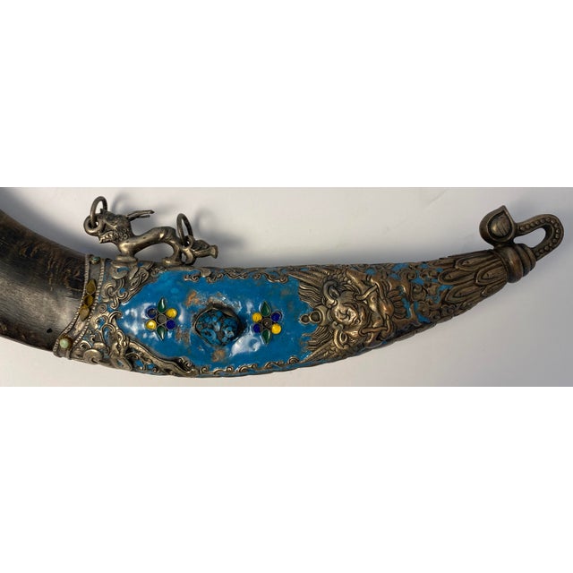 Antique Tibetan Ritual Dagger With Silver, Turquoise Blue Enamel and Dragon For Sale In Miami - Image 6 of 18