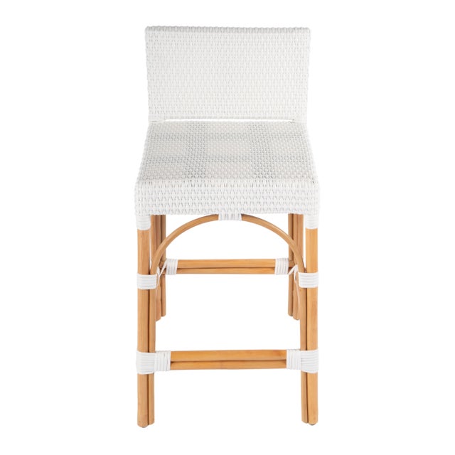 Spritely Home Accent Furniture Serienna 24.5 in. Seat Height Rectangular Rattan Low Back Counter Stool, White For Sale - Image 4 of 9