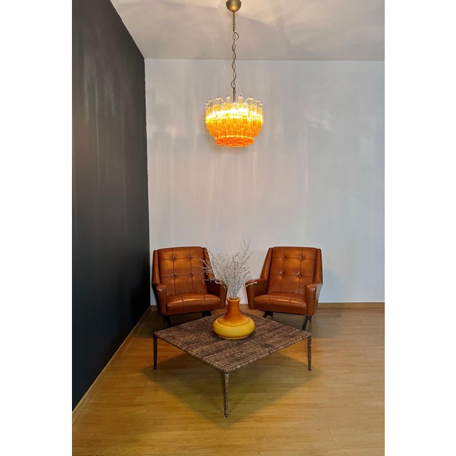 Vintage Chandelier with Quadriedri Amber Shade & Gold Metal Frame, 1990 For Sale - Image 16 of 18