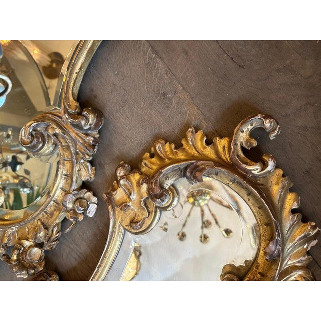 Metal Vintage Italian Gold Giltwood Rococo Mirrors, 1920, Set of 2 For Sale - Image 7 of 15